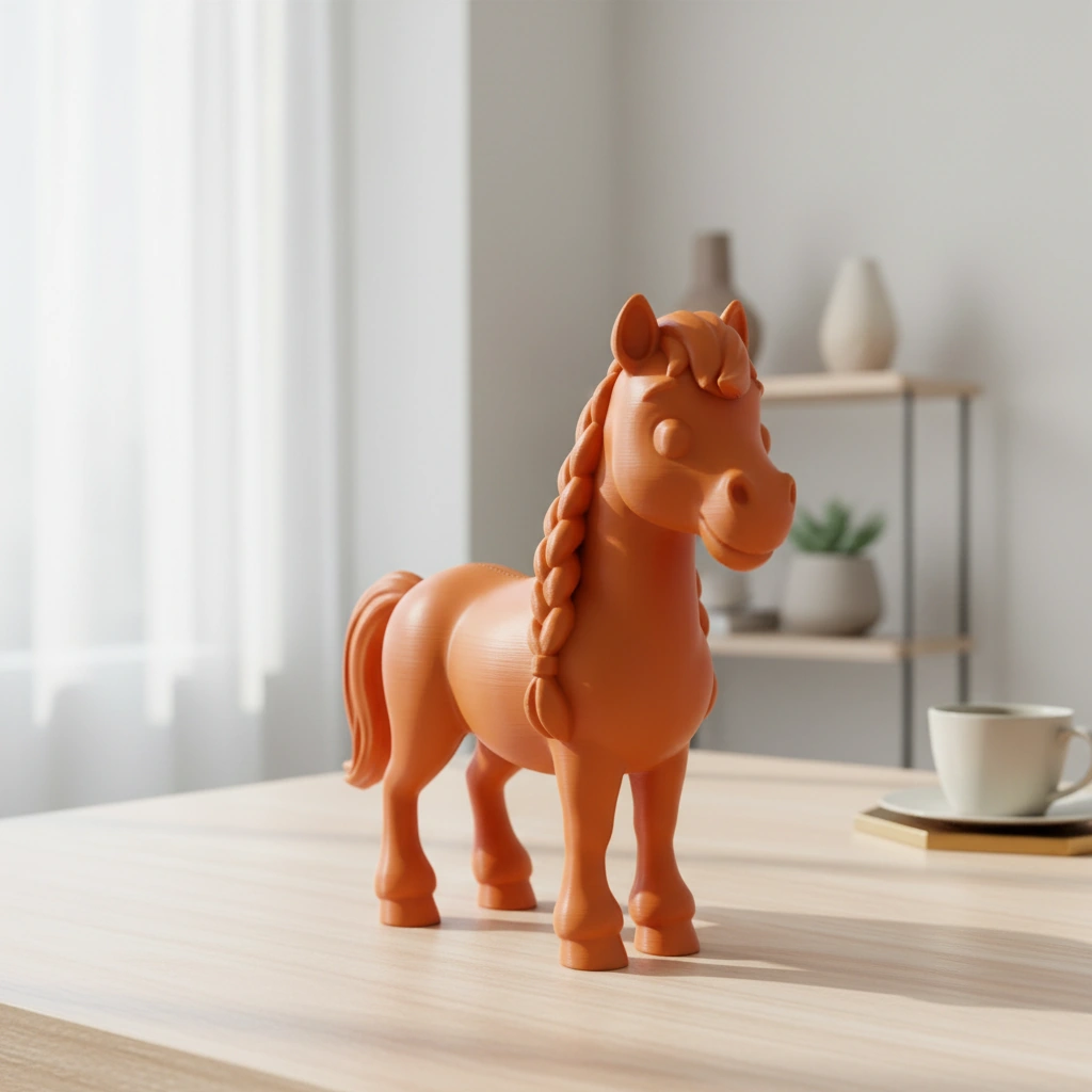 Figurină Cal cu Coamă Împletită, Imprimată 3D, Jucărie și Decor - Orange compozit mat, imprimare 3D Vibecraft