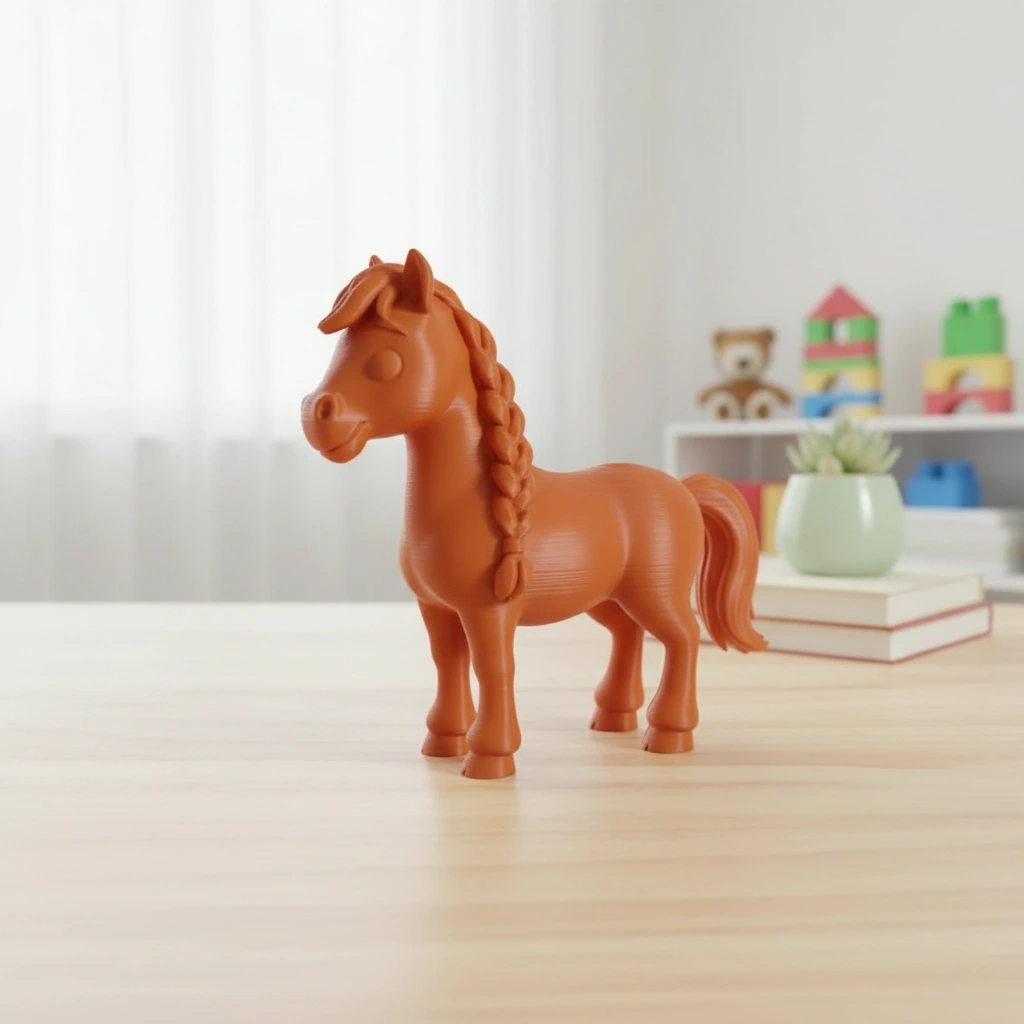 Figurină Cal cu Coamă Împletită, Imprimată 3D, Jucărie și Decor - Orange compozit mat, imprimare 3D Vibecraft