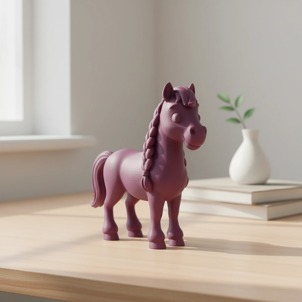 Figurină Cal cu Coamă Împletită, Imprimată 3D, Jucărie și Decor - Purple red compozit mat, imprimare 3D Vibecraft