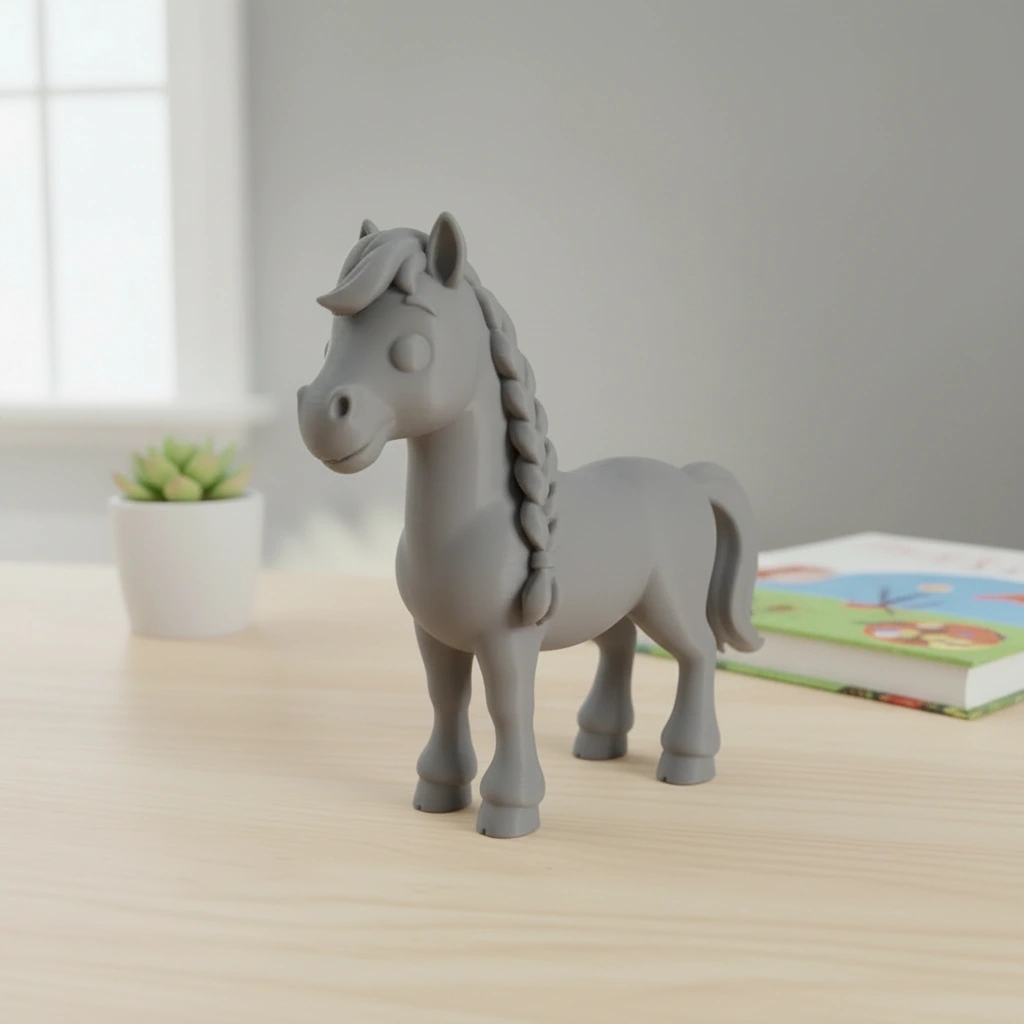 Figurină Cal cu Coamă Împletită Decorativă 7 cm - culoare Gri, imprimare 3D Vibecraft
