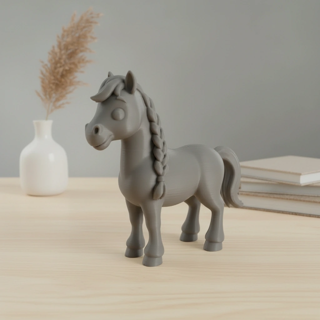 Figurină Cal cu Coamă Împletită Decorativă 7 cm - culoare Gri, imprimare 3D Vibecraft