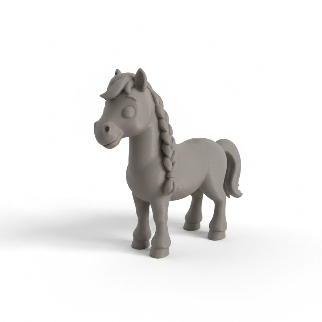 Figurină Cal cu Coamă Împletită Decorativă 7 cm - culoare Gri, imprimare 3D Vibecraft