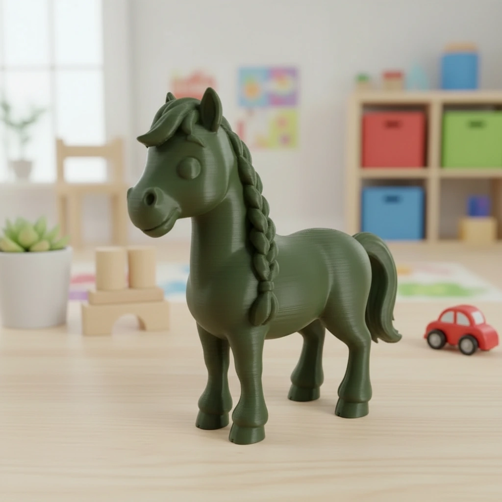 Figurină Cal cu Coamă Împletită Decorativă 7 cm - culoare Verde, imprimare 3D Vibecraft
