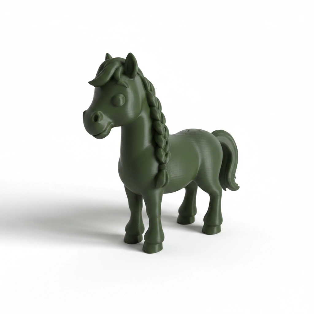Figurină Cal cu Coamă Împletită Decorativă 7 cm - culoare Verde, imprimare 3D Vibecraft