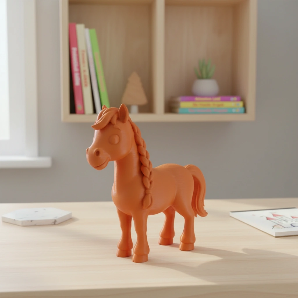 Figurină Cal cu Coamă Împletită Decorativă 7 cm - culoare Portocaliu, imprimare 3D Vibecraft
