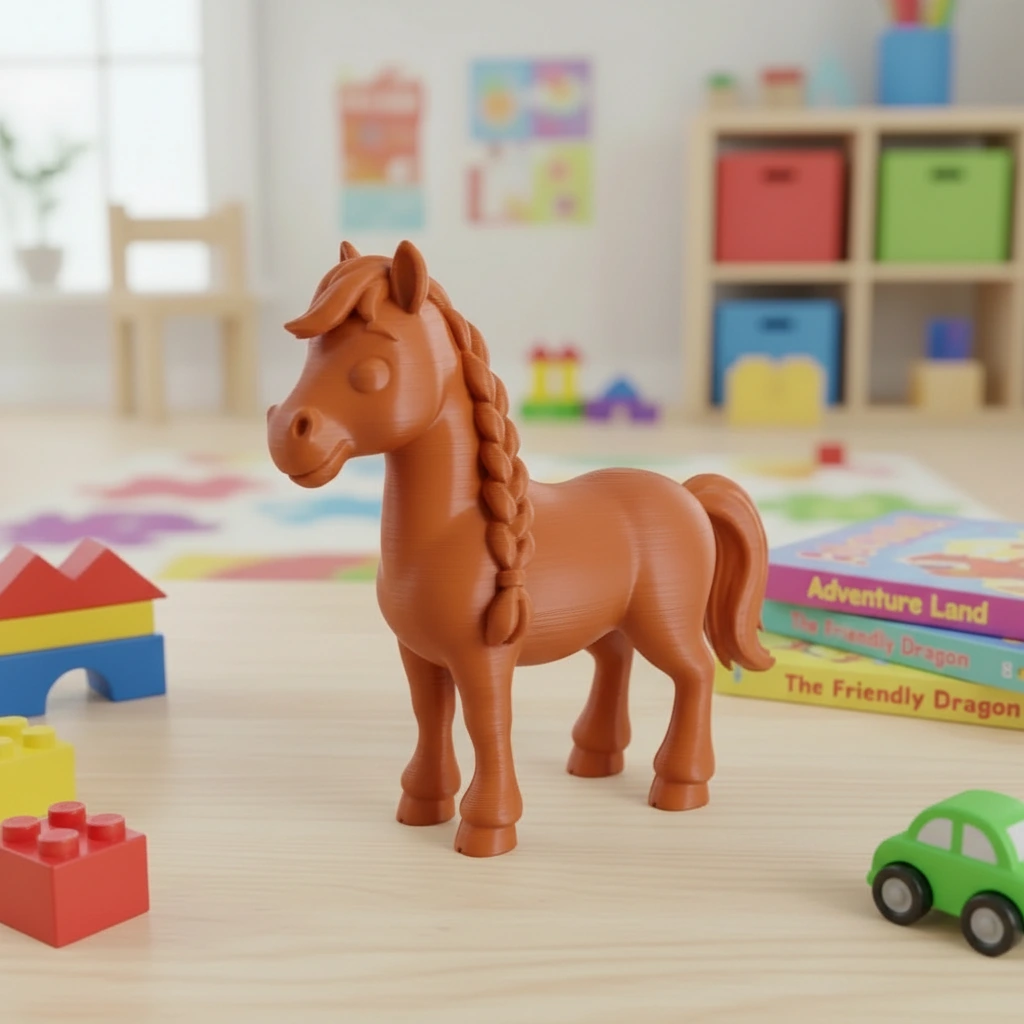 Figurină Cal cu Coamă Împletită Decorativă 7 cm - culoare Portocaliu, imprimare 3D Vibecraft