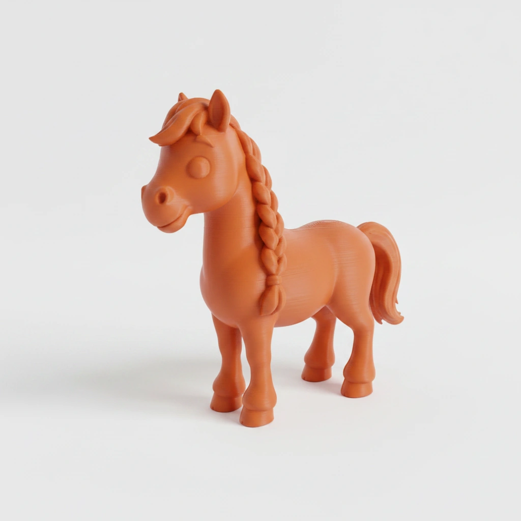 Figurină Cal cu Coamă Împletită Decorativă 7 cm - culoare Portocaliu, imprimare 3D Vibecraft