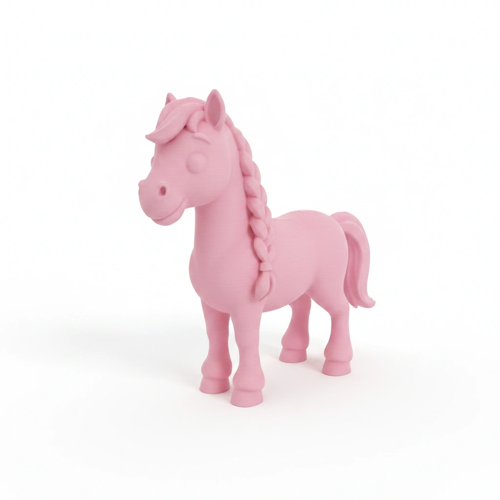 Figurină Cal cu Coamă Împletită Decorativă 7 cm - culoare Roz, imprimare 3D Vibecraft