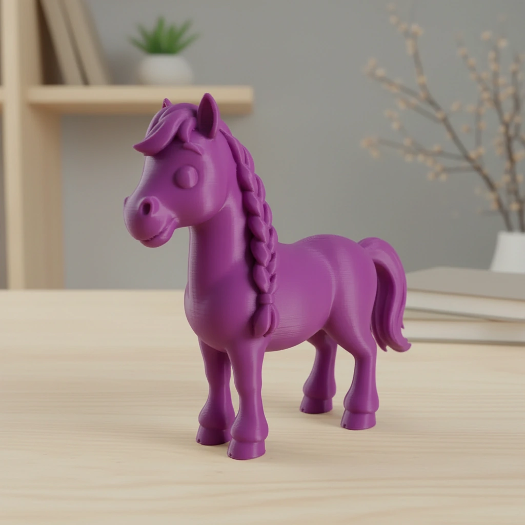 Figurină Cal cu Coamă Împletită Decorativă 7 cm - culoare Mov, imprimare 3D Vibecraft