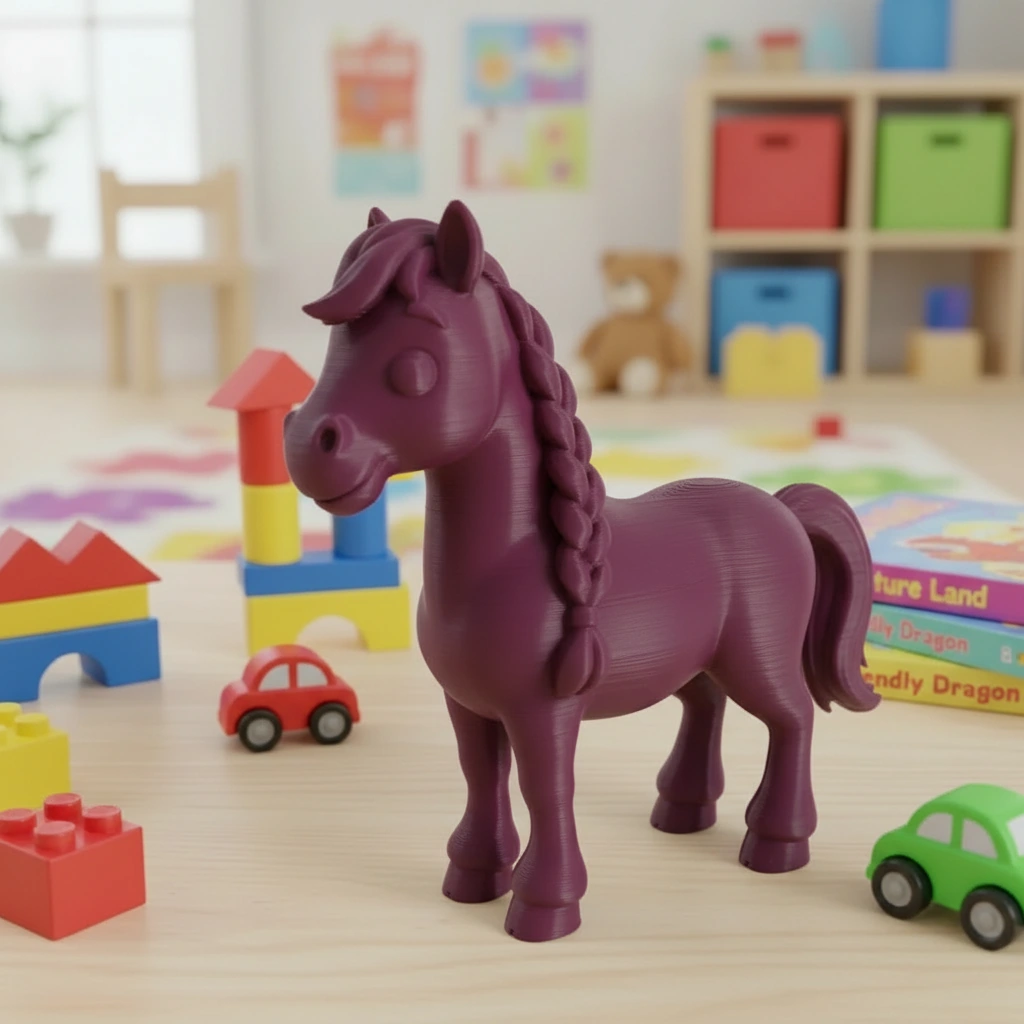 Figurină Cal cu Coamă Împletită Decorativă 7 cm - culoare Roșu, imprimare 3D Vibecraft