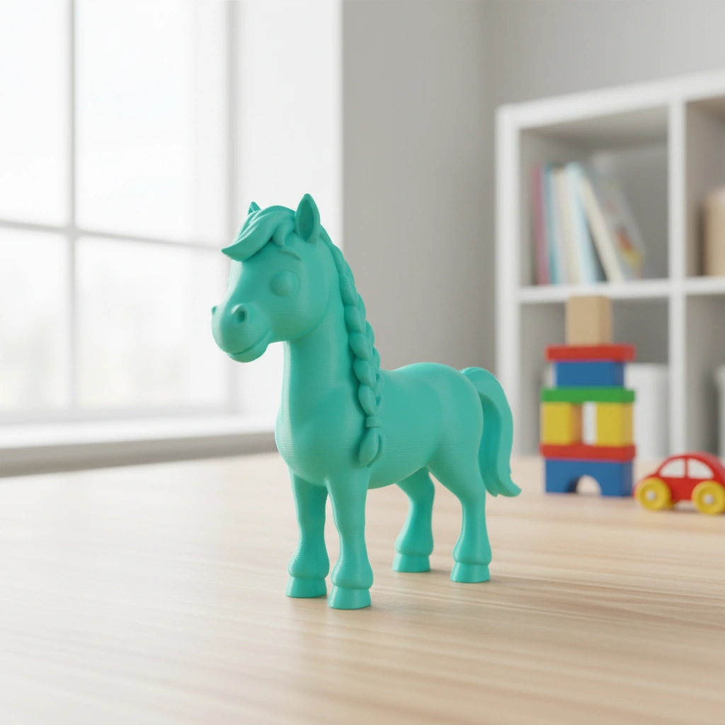 Figurină Cal cu Coamă Împletită Decorativă 7 cm - culoare Albastru verzui, imprimare 3D Vibecraft