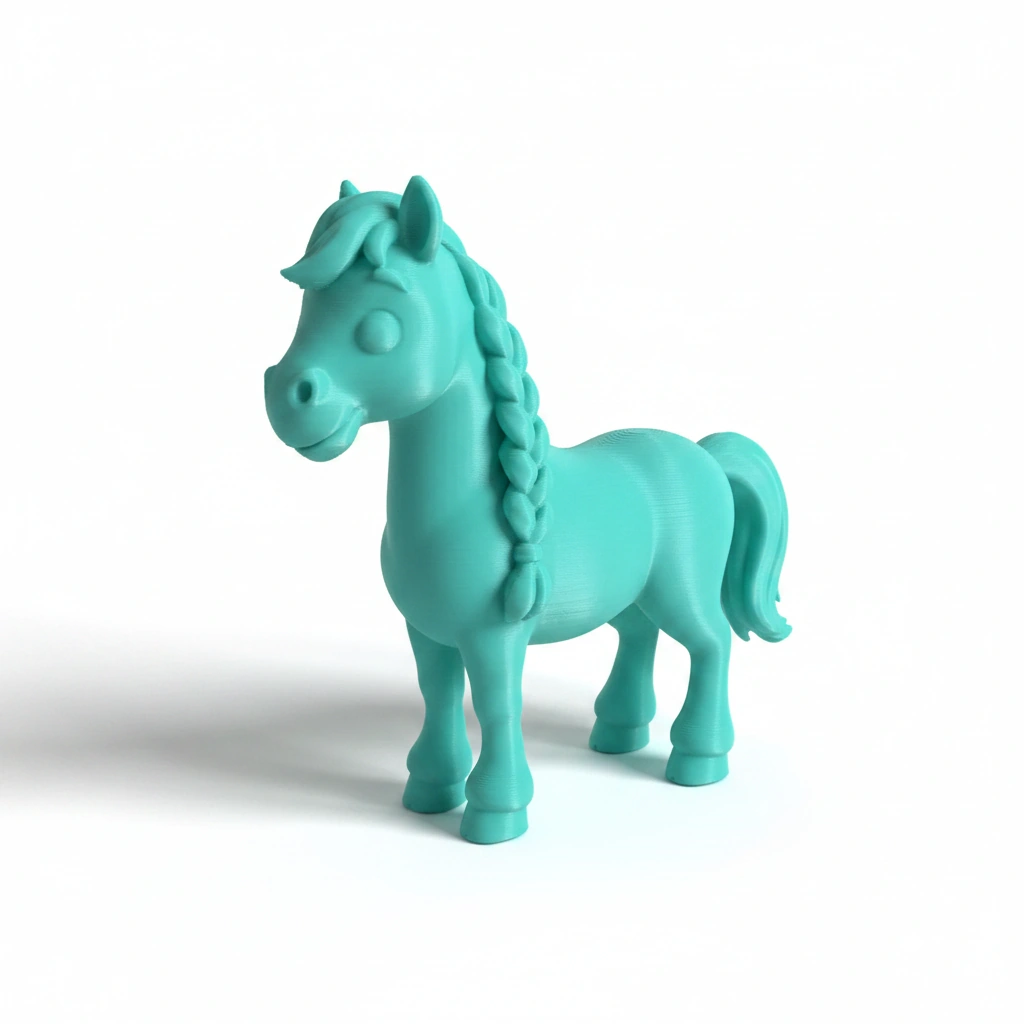 Figurină Cal cu Coamă Împletită Decorativă 7 cm - culoare Albastru verzui, imprimare 3D Vibecraft