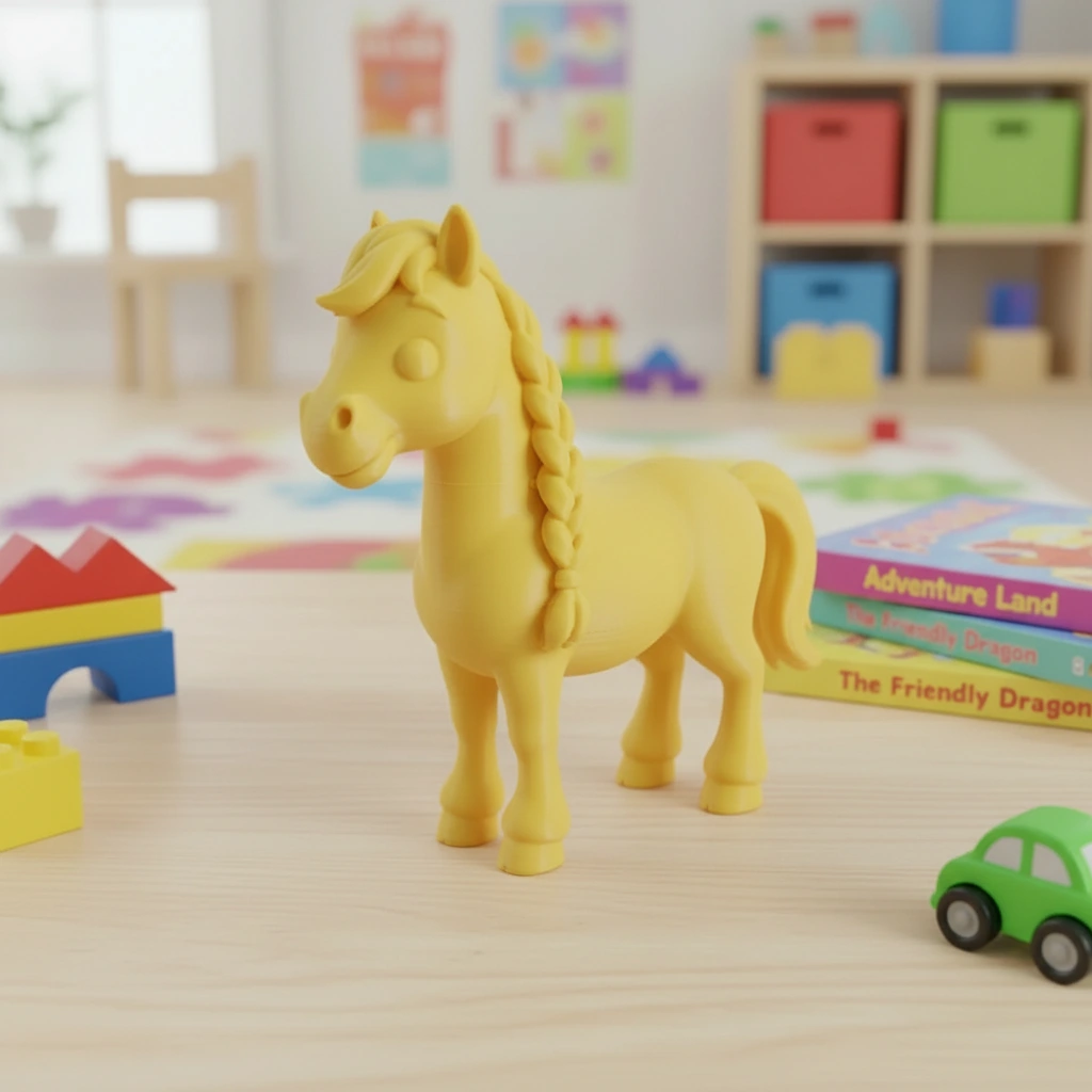 Figurină Cal cu Coamă Împletită Decorativă 7 cm - culoare Galben, imprimare 3D Vibecraft