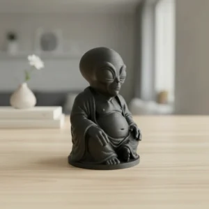 Statueta Decorativa Alien Meditatie, Obiect Decor Casa si Birou - Negru compozit fibra de carbon, imprimare 3D Vibecraft