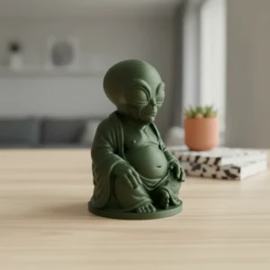 Statueta Decorativa Alien Meditatie, Obiect Decor Casa si Birou - culoare Verde, imprimare 3D Vibecraft