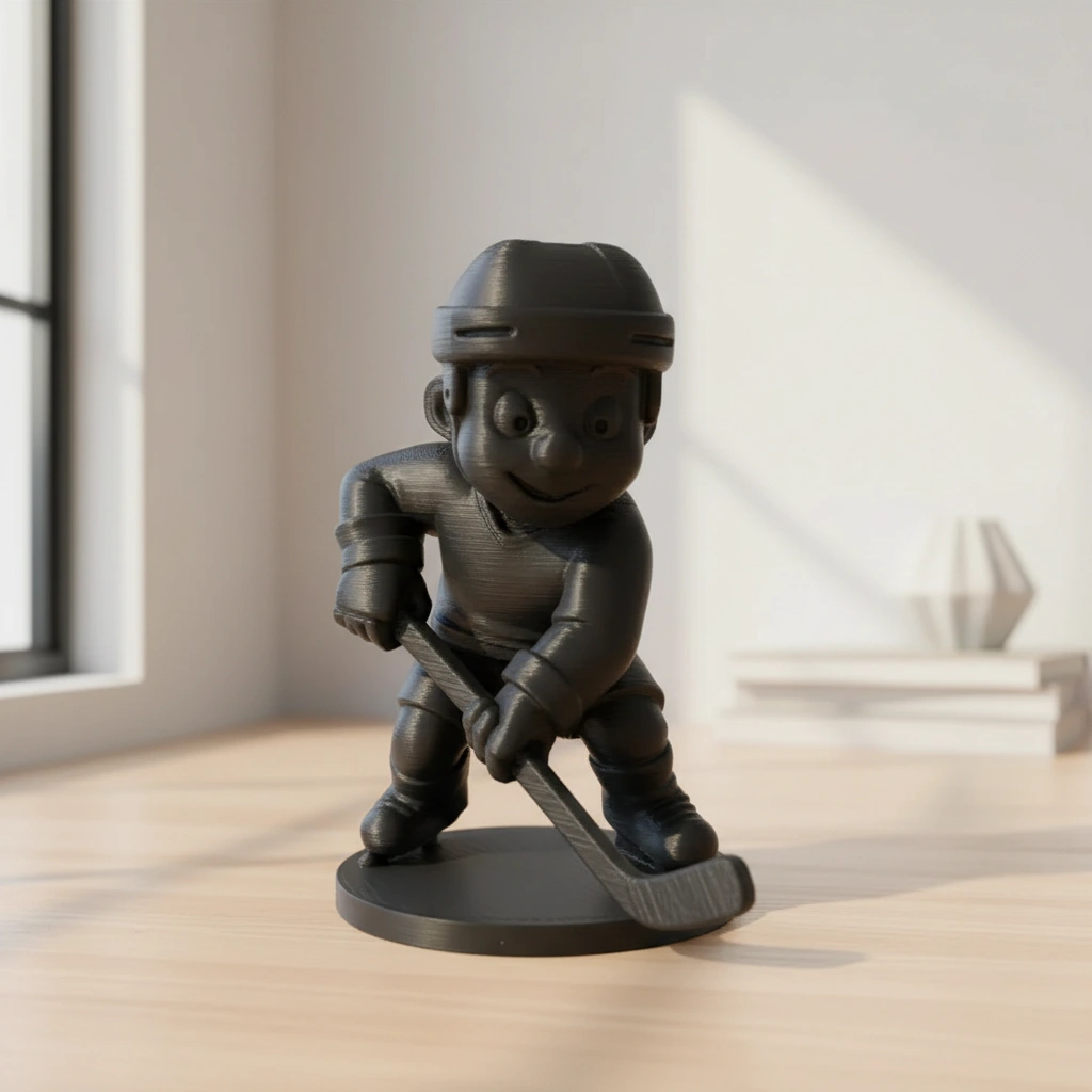Figurină Jucător Hochei Stil Cartoon Decor Sportiv - Negru compozit fibra de carbon, imprimare 3D Vibecraft