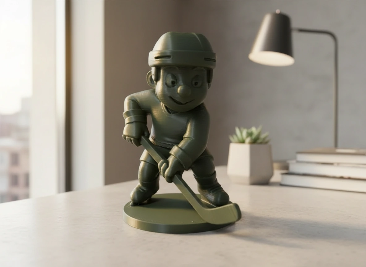 Figurină Jucător Hochei Stil Cartoon Decor Sportiv - Olive green compozit fibra de carbon, imprimare 3D Vibecraft