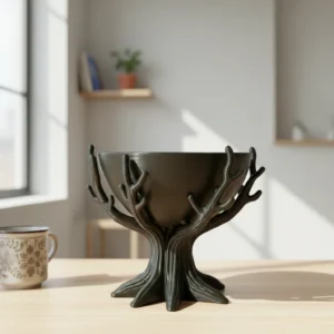 Bol Decorativ cu Suport Tip Trunchi de Copac - Olive green compozit fibra de carbon, imprimare 3D Vibecraft