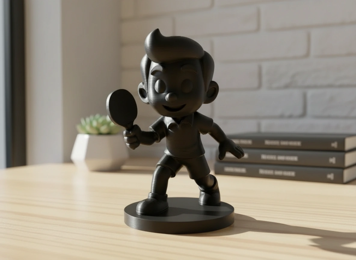 Figurină Decorativă Jucător Tenis de Masă, Obiect Decor Sportiv - Negru compozit fibra de carbon, imprimare 3D Vibecraft