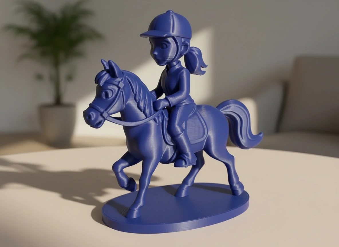 Figurină Decorativă Călăreț pe Cal, Design Stil Cartoon, Imprimată 3D - culoare Albastru, imprimare 3D Vibecraft