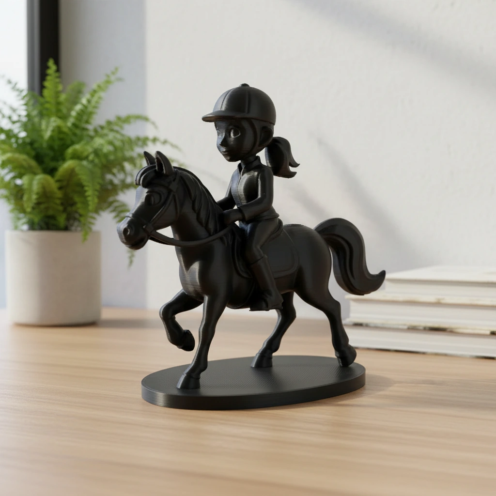 Figurină Decorativă Călăreț pe Cal, Design Stil Cartoon, Imprimată 3D - Negru compozit fibra de carbon, imprimare 3D Vibecraft