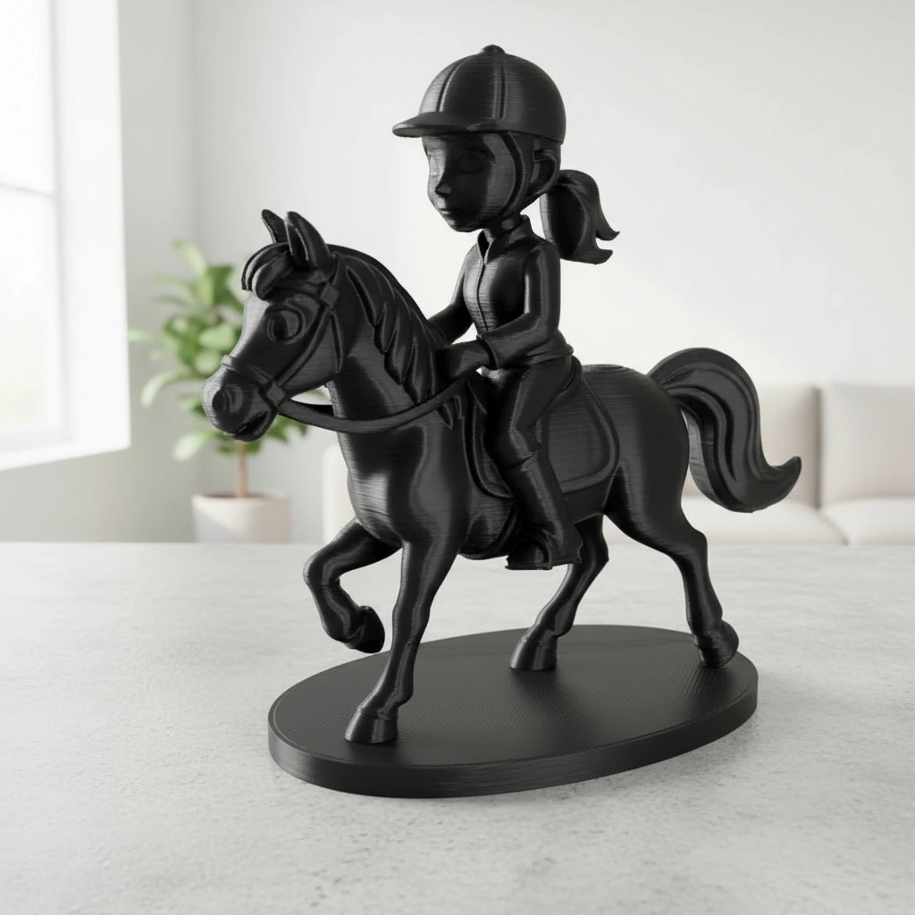 Figurină Decorativă Călăreț pe Cal, Design Stil Cartoon, Imprimată 3D - Negru compozit fibra de carbon, imprimare 3D Vibecraft