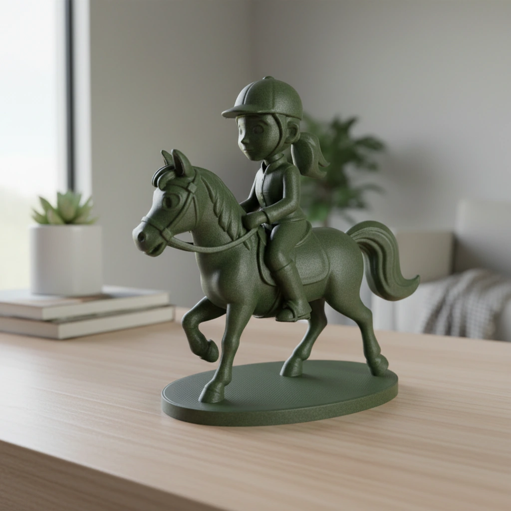 Figurină Decorativă Călăreț pe Cal, Design Stil Cartoon, Imprimată 3D - Olive green compozit fibra de carbon, imprimare 3D Vibecraft