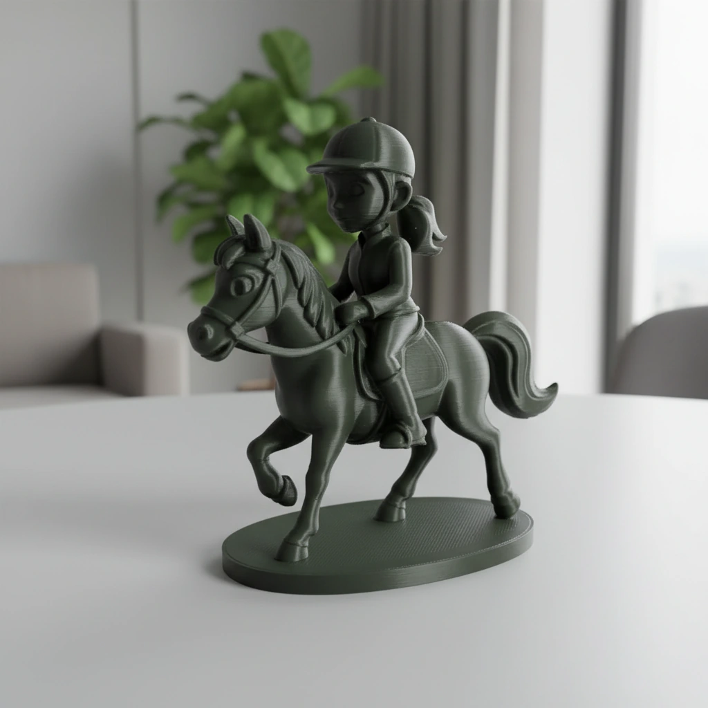 Figurină Decorativă Călăreț pe Cal, Design Stil Cartoon, Imprimată 3D - Olive green compozit fibra de carbon, imprimare 3D Vibecraft