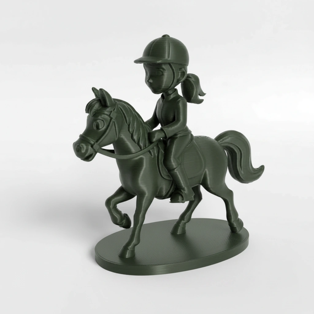 Figurină Decorativă Călăreț pe Cal, Design Stil Cartoon, Imprimată 3D - Olive green compozit fibra de carbon, imprimare 3D Vibecraft