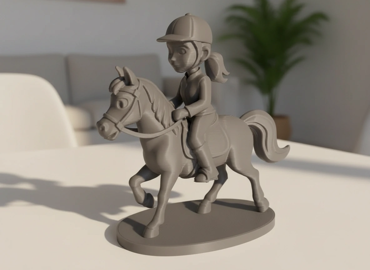 Figurină Decorativă Călăreț pe Cal, Design Stil Cartoon, Imprimată 3D - culoare Gri, imprimare 3D Vibecraft