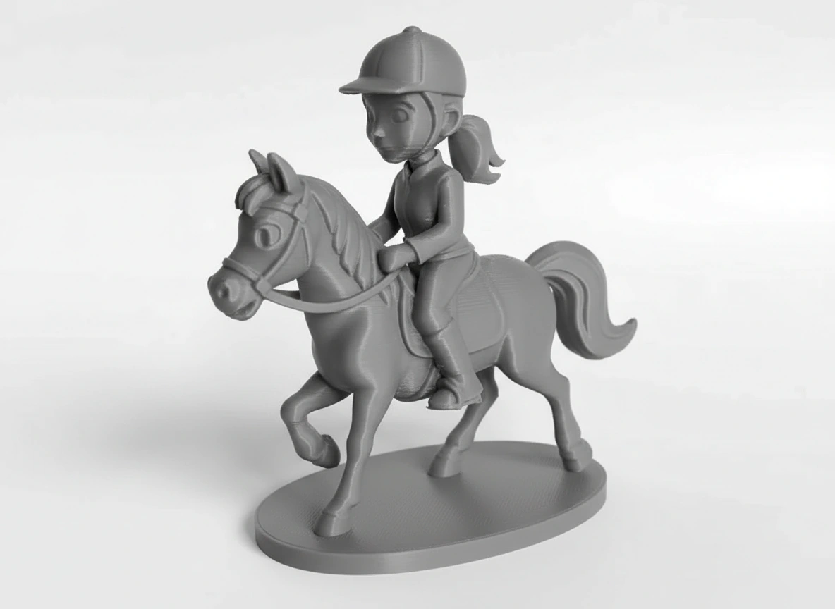 Figurină Decorativă Călăreț pe Cal, Design Stil Cartoon, Imprimată 3D - culoare Gri, imprimare 3D Vibecraft