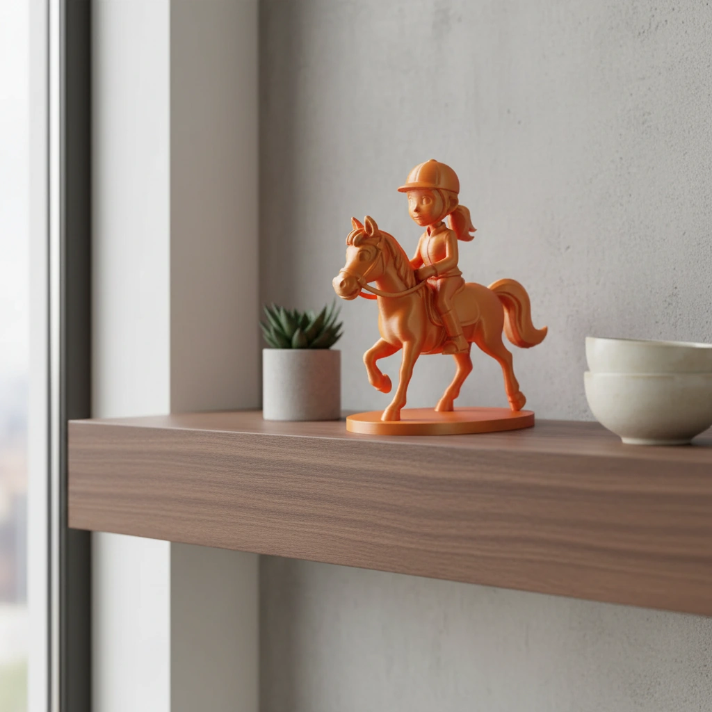 Figurină Decorativă Călăreț pe Cal, Design Stil Cartoon, Imprimată 3D - culoare vibecraft Figurină Decorativă Călăreț pe Cal, Design Stil Cartoon, Imprima cf orange lifestyle, produs imprimat 3D Vibecraft