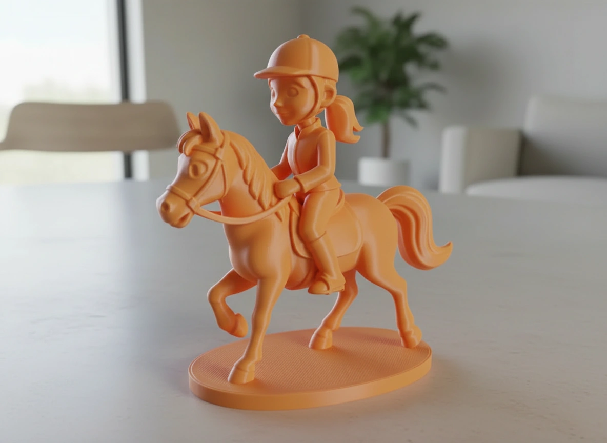 Figurină Decorativă Călăreț pe Cal, Design Stil Cartoon, Imprimată 3D - culoare vibecraft Figurină Decorativă Călăreț pe Cal, Design Stil Cartoon, Imprima orange scene, produs imprimat 3D Vibecraft