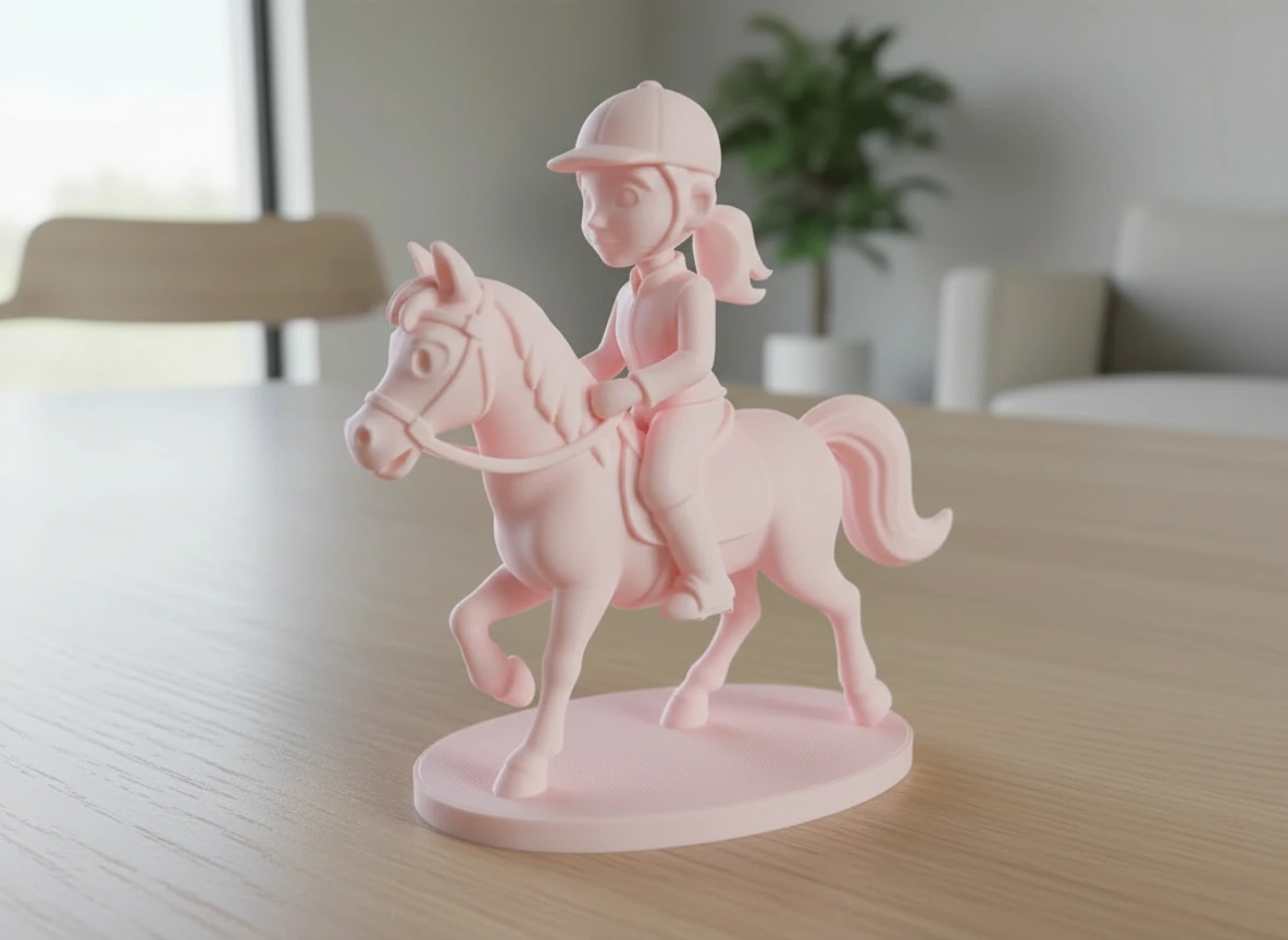 Figurină Decorativă Călăreț pe Cal, Design Stil Cartoon, Imprimată 3D - culoare vibecraft Figurină Decorativă Călăreț pe Cal, Design Stil Cartoon, Imprima pink scene, produs imprimat 3D Vibecraft