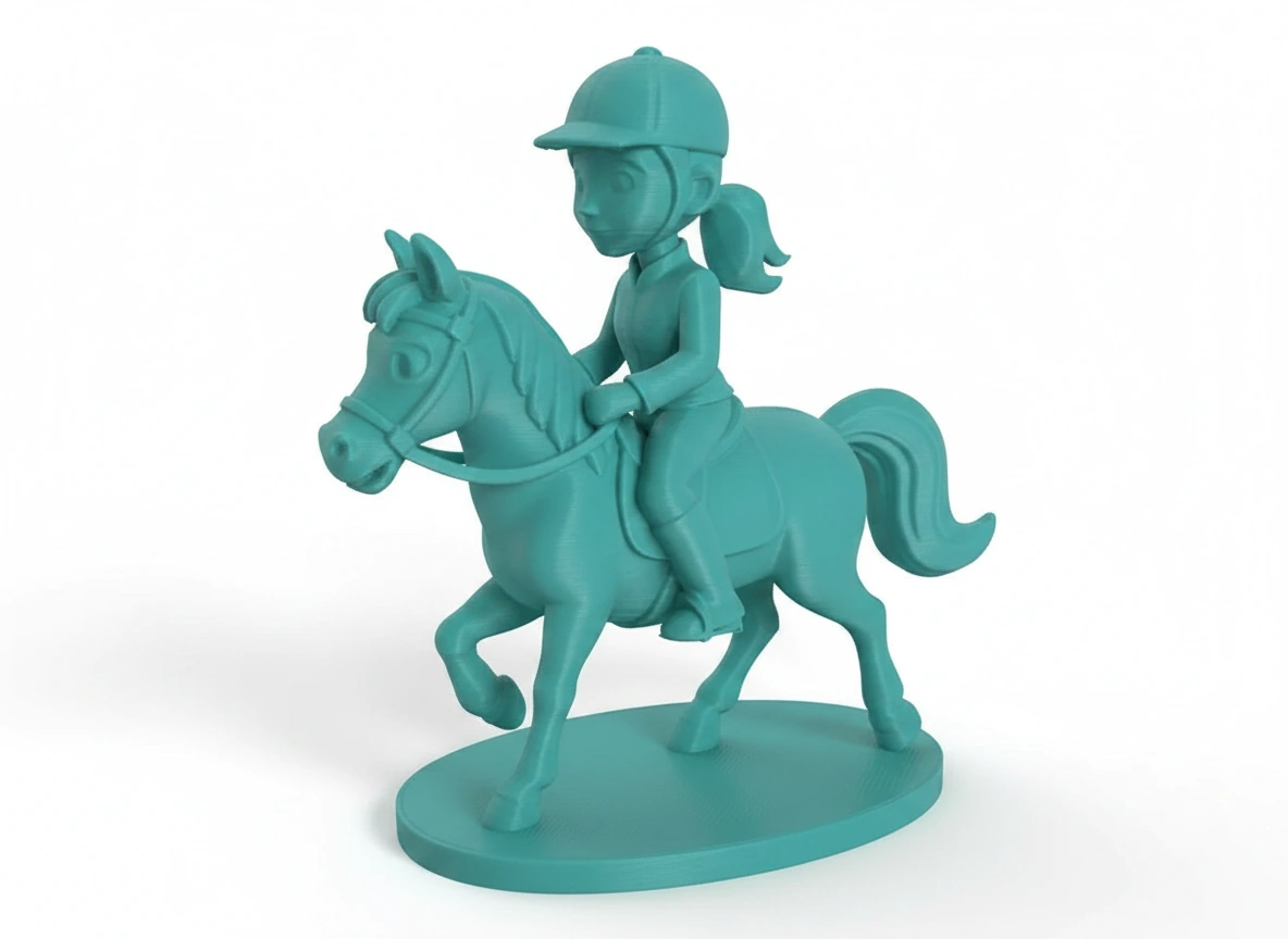 Figurină Decorativă Călăreț pe Cal, Design Stil Cartoon, Imprimată 3D - culoare vibecraft Figurină Decorativă Călăreț pe Cal, Design Stil Cartoon, Imprima teal studio, produs imprimat 3D Vibecraft