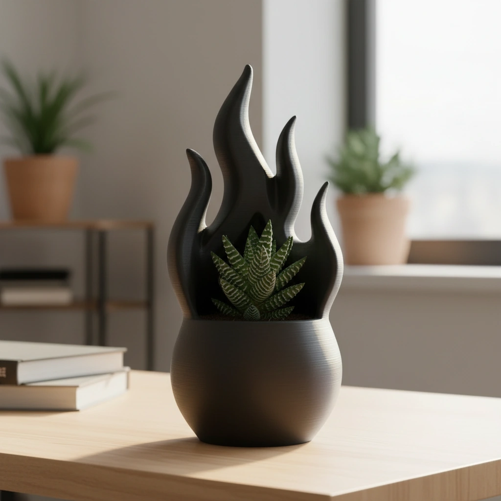 Jardinieră Decorativă Design Flacără Modernă pentru Plante Mici - Negru compozit fibra de carbon, imprimare 3D Vibecraft