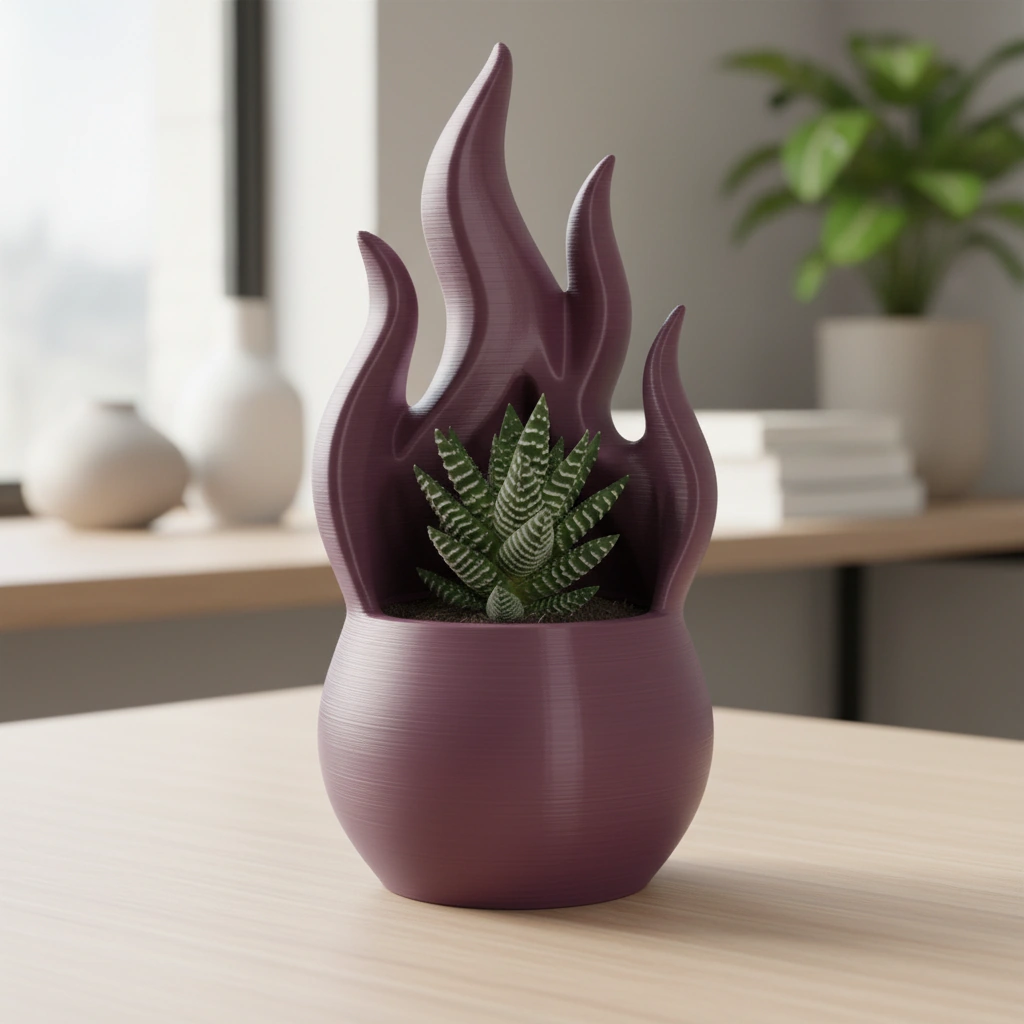Jardinieră Decorativă Design Flacără Modernă pentru Plante Mici - Purple red compozit fibra de carbon, imprimare 3D Vibecraft