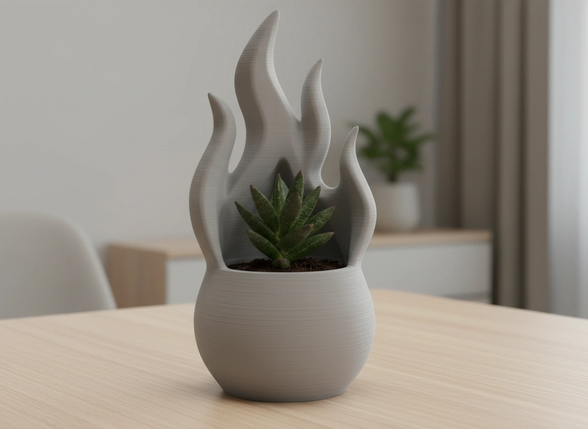 Jardinieră Decorativă Design Flacără Modernă pentru Plante Mici - culoare Gri, imprimare 3D Vibecraft