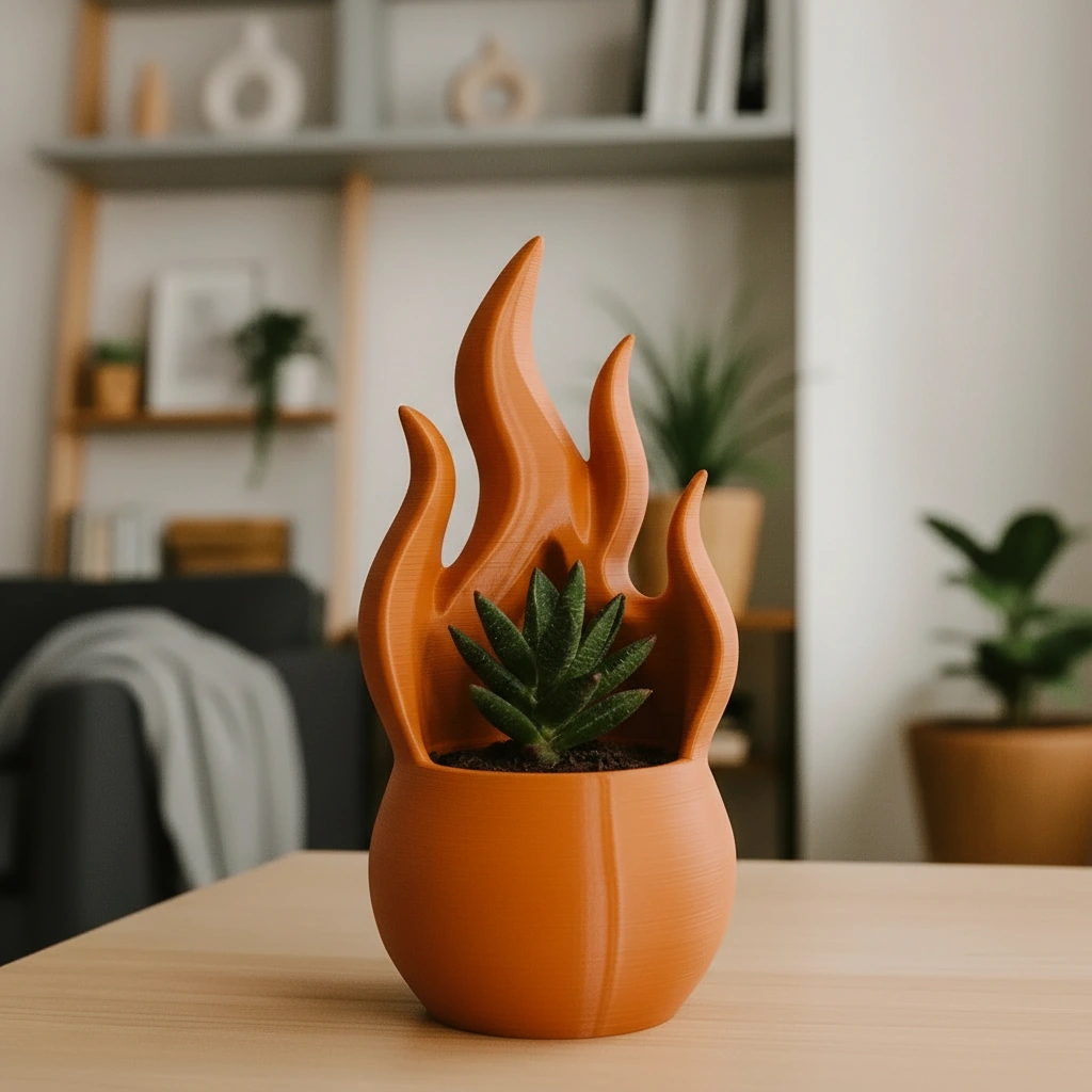 Jardinieră Decorativă Design Flacără Modernă pentru Plante Mici - culoare Portocaliu, imprimare 3D Vibecraft