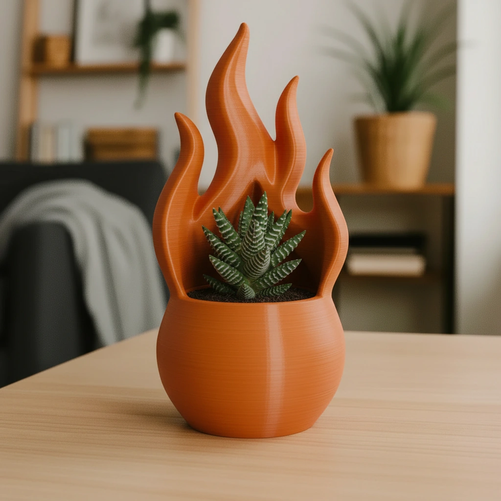 Jardinieră Decorativă Design Flacără Modernă pentru Plante Mici - culoare Portocaliu, imprimare 3D Vibecraft