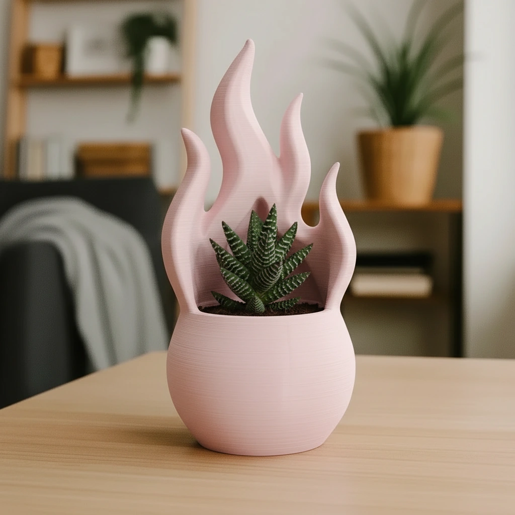 Jardinieră Decorativă Design Flacără Modernă pentru Plante Mici - culoare Roz, imprimare 3D Vibecraft