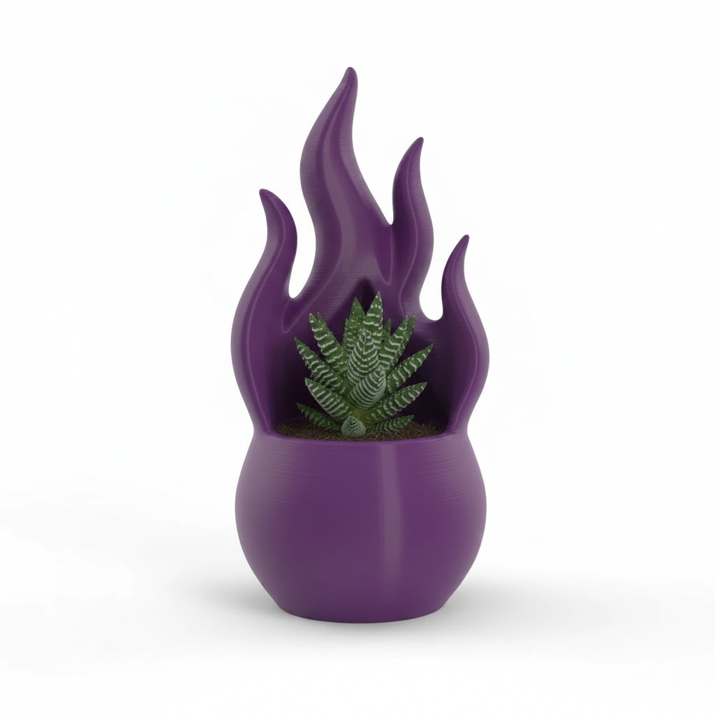 Jardinieră Decorativă Design Flacără Modernă pentru Plante Mici - culoare Mov, imprimare 3D Vibecraft