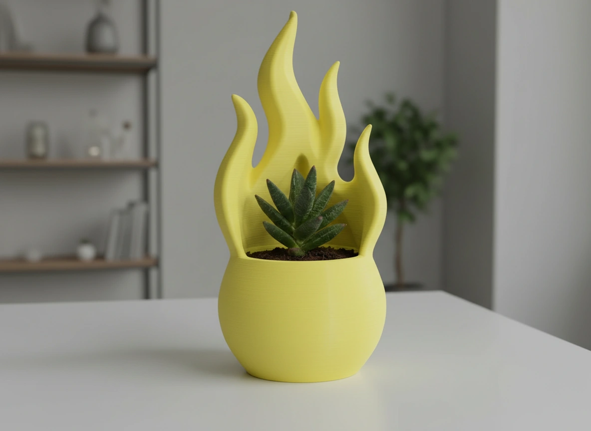 Jardinieră Decorativă Design Flacără Modernă pentru Plante Mici - culoare Galben, imprimare 3D Vibecraft