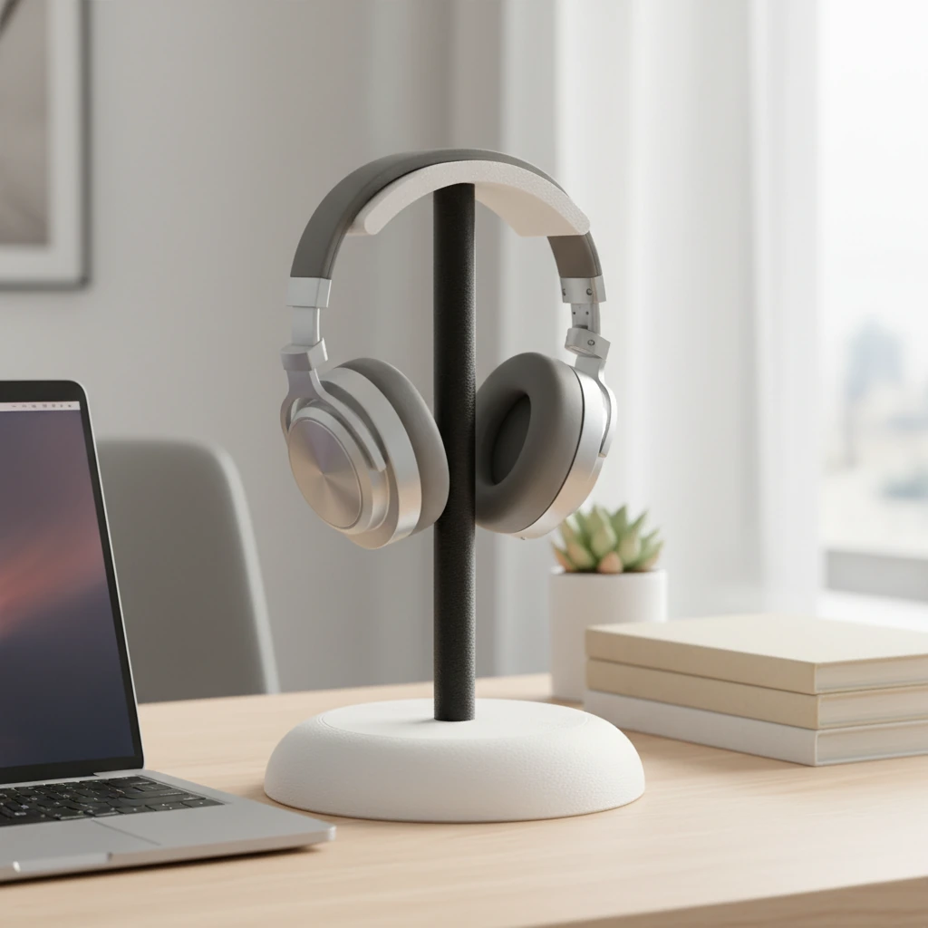 Suport Căști Audio Birou Design Minimalist Imprimat 3D - culoare white scene, produs imprimat 3D Vibecraft