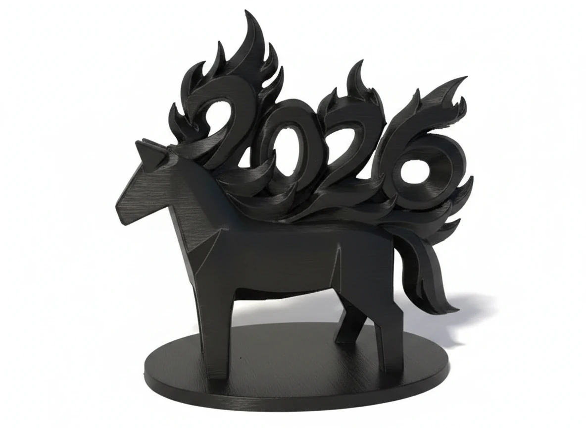 Figurină Decorativă Cal Simbolic Anul 2026 Design Modern - culoare black studio, produs imprimat 3D Vibecraft