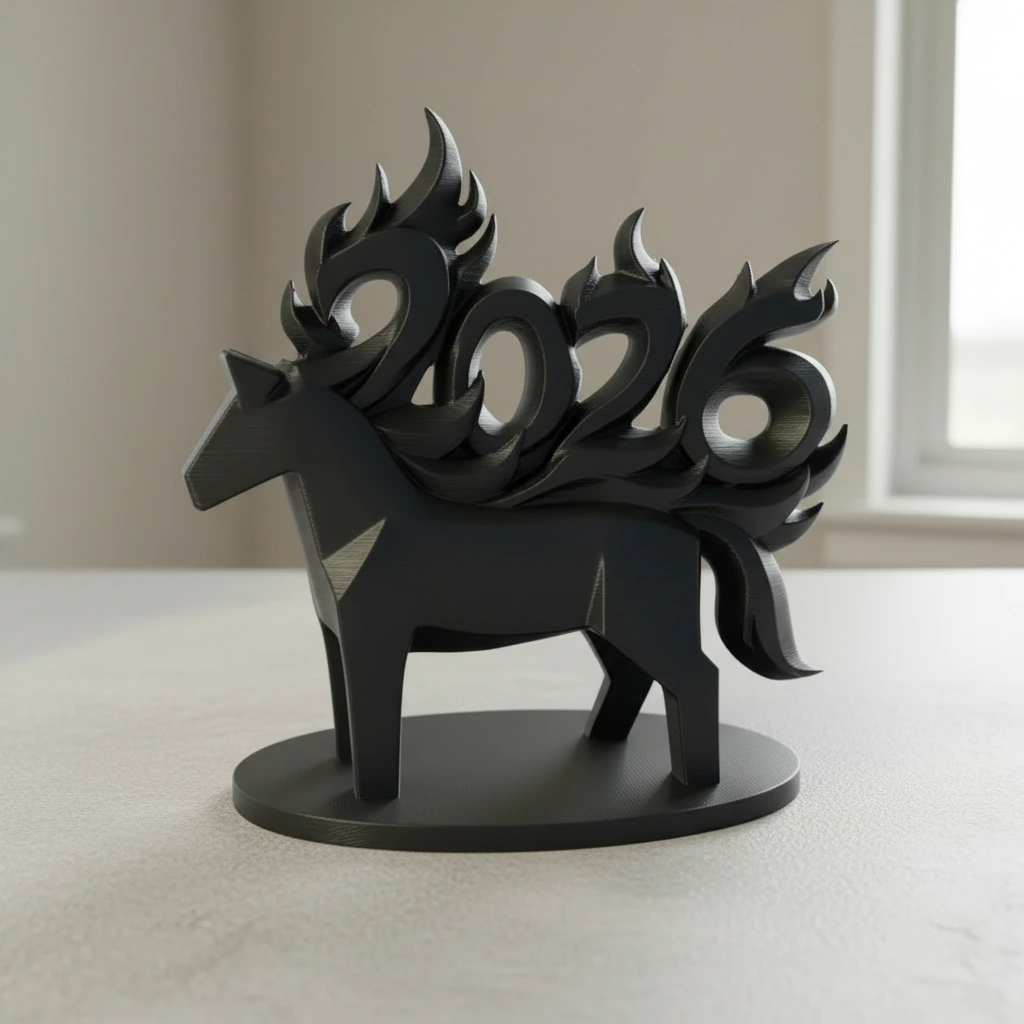 Figurină Decorativă Cal Simbolic Anul 2026 Design Modern - culoare vibecraft Figurină Decorativă Cal Simbolic Anul 2026 Design Modern cf black scene, produs imprimat 3D Vibecraft