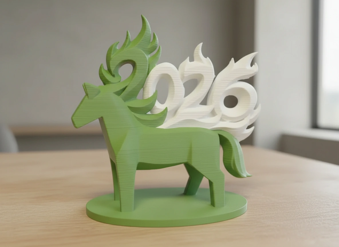 Figurină Decorativă Cal Simbolic Anul 2026 Design Modern - culoare vibecraft Figurină Decorativă Cal Simbolic Anul 2026 Design Modern green scene, produs imprimat 3D Vibecraft