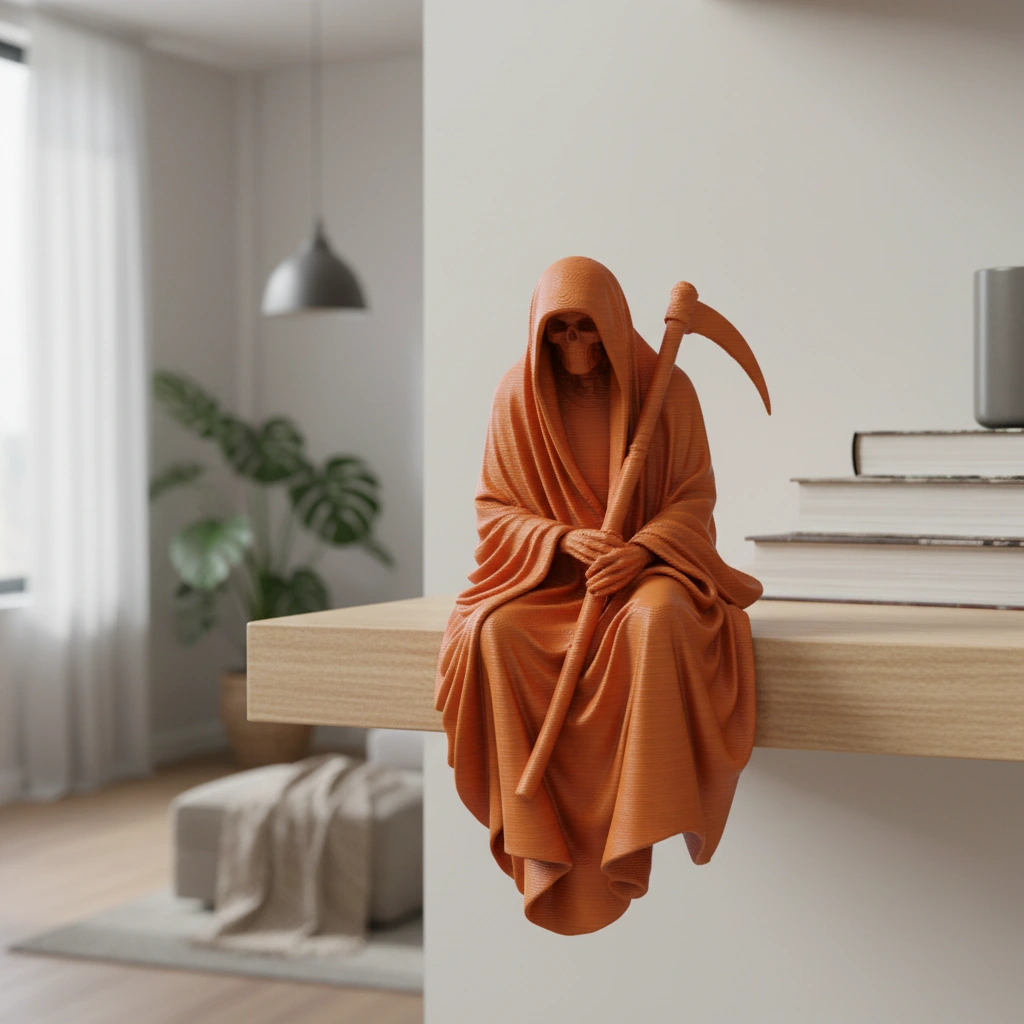 Figurină Decorativă Coasa Morții Imprimată 3D pentru Raft sau Birou 10cm - culoare Portocaliu, imprimare 3D Vibecraft