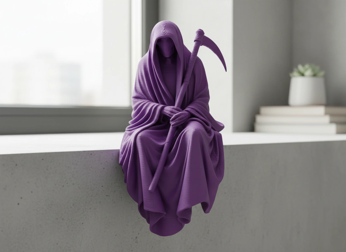 Figurină Decorativă Coasa Morții Imprimată 3D pentru Raft sau Birou 10cm - culoare Mov, imprimare 3D Vibecraft