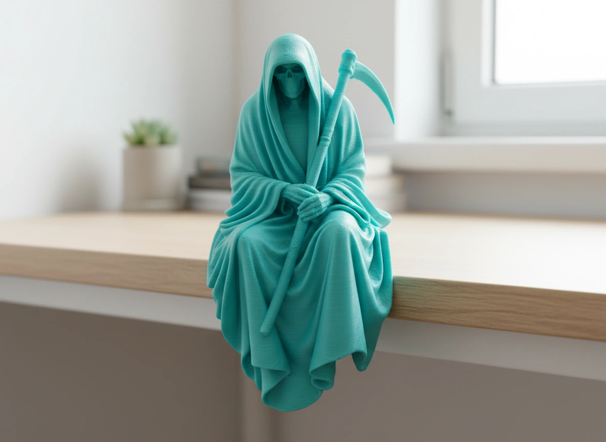 Figurină Decorativă Coasa Morții Imprimată 3D pentru Raft sau Birou 10cm - culoare Albastru verzui, imprimare 3D Vibecraft